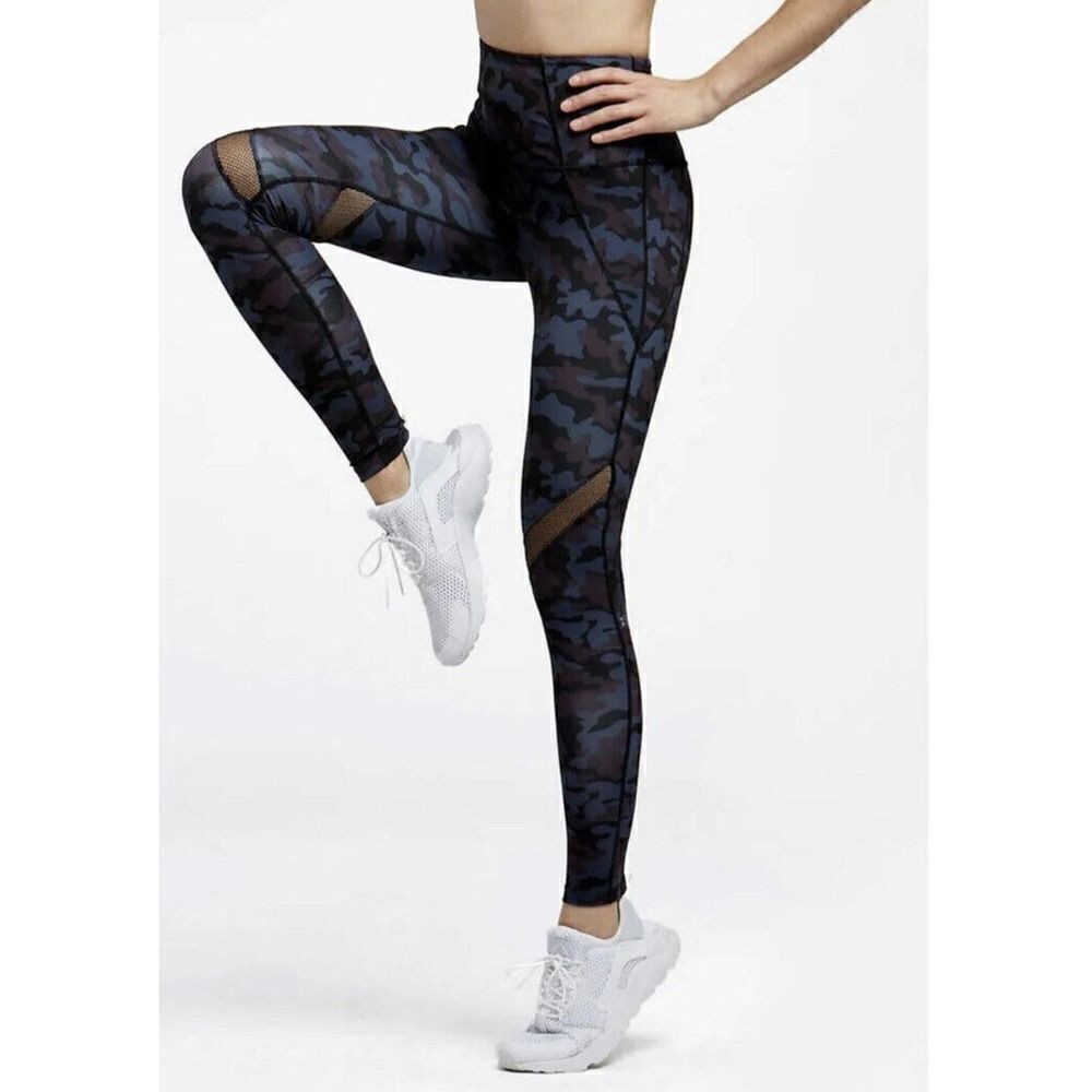 Splits 59 Purple Blue Camo Leggings 7/8 Length Mesh Cut Out Women’s Size Small S